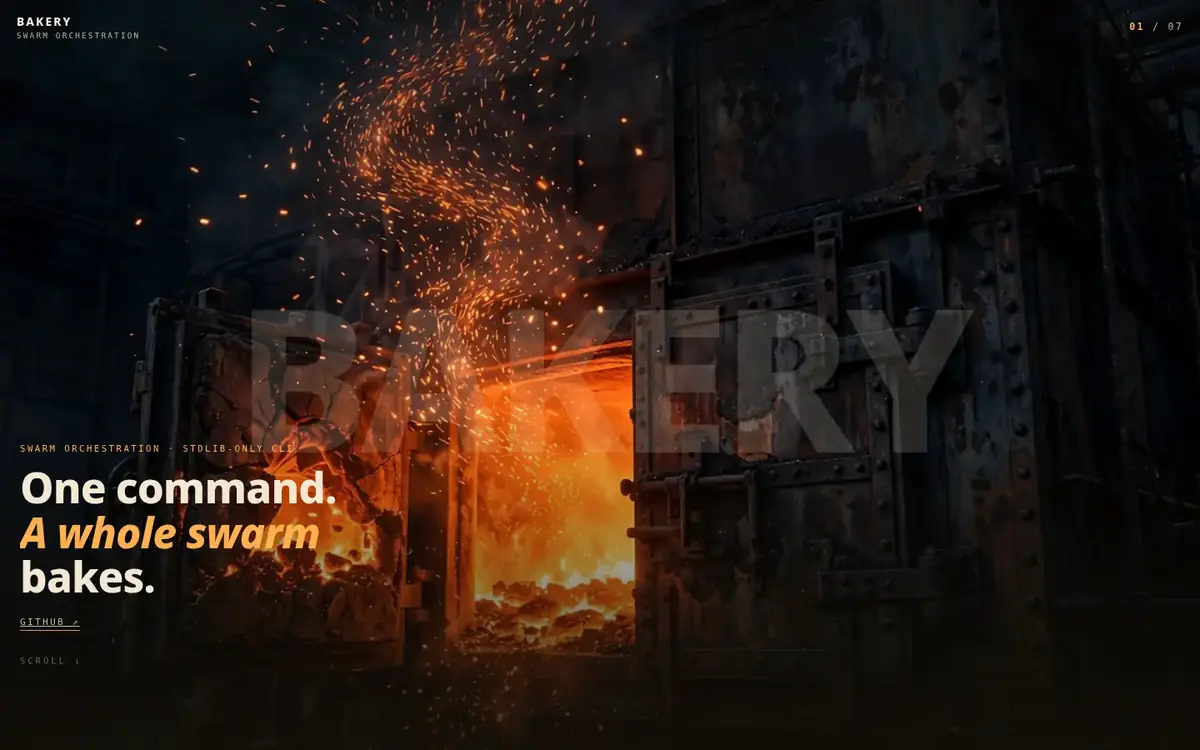 Live site — desktop, scrolled