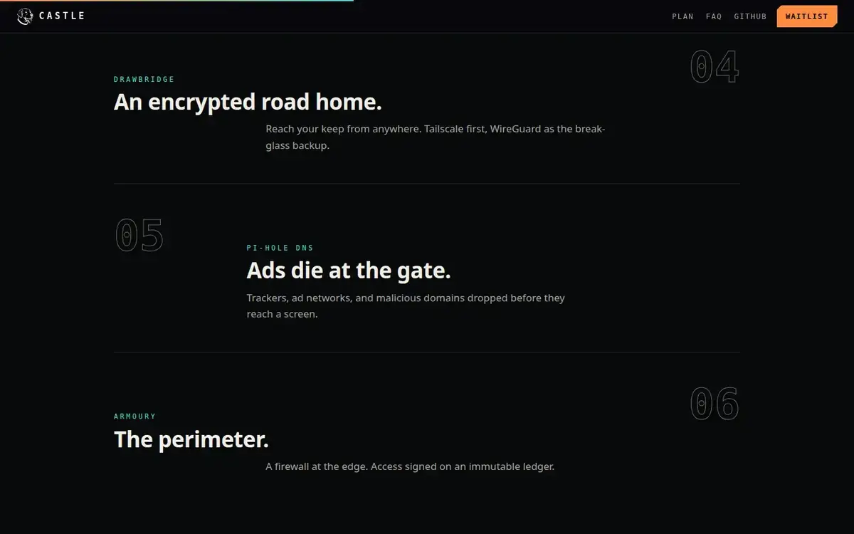 Live site — desktop, scrolled