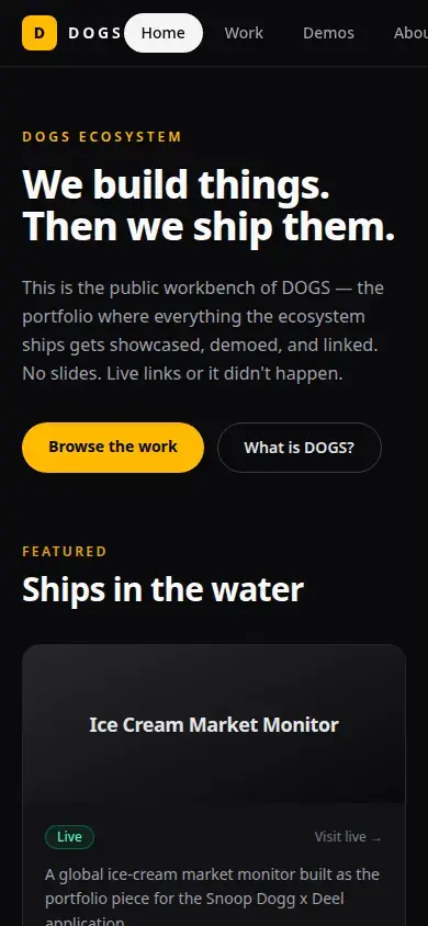 Live site — mobile (390px)