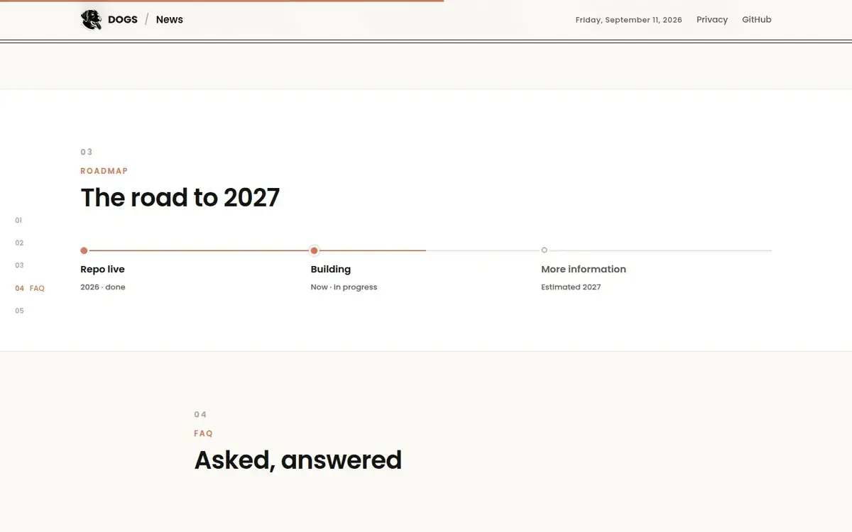 Live site — desktop, scrolled