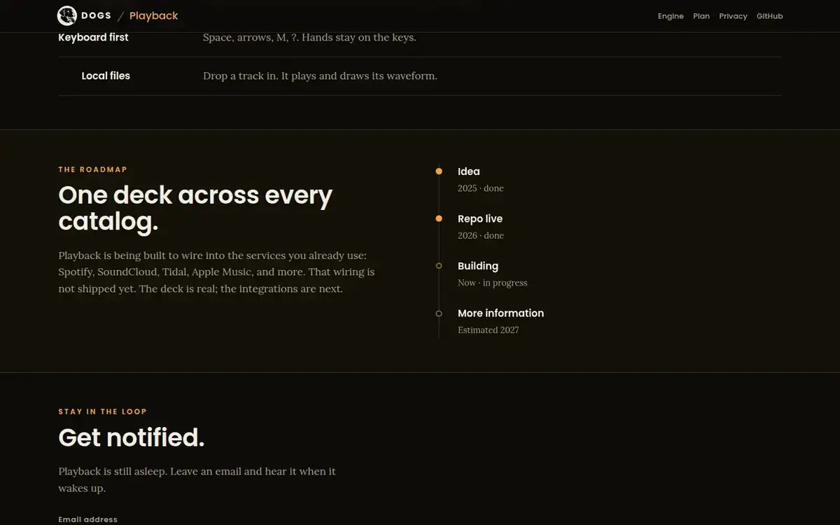 Live site — desktop, scrolled