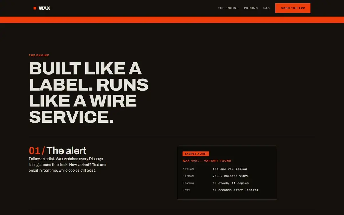 Live site — desktop, scrolled